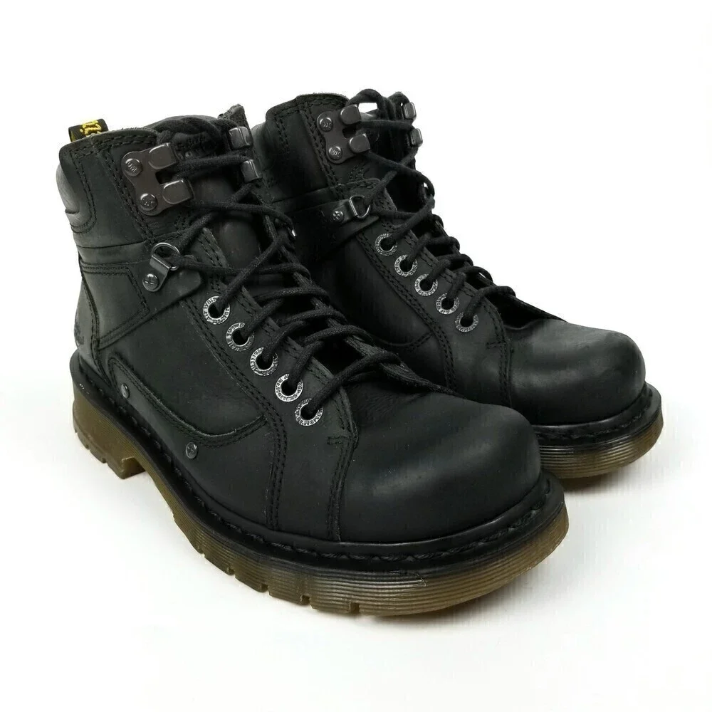 Dr. Martens Soren Moto Biker Black Stud Hiking Leather Ankle Boots Mens 9 Black
